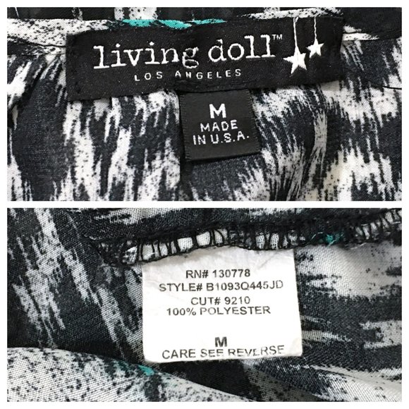 Living Doll Ikat Abstract Print Top Tunic Blouse Shirt M Black Blue White - Picture 3 of 9